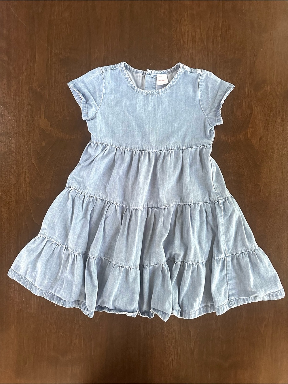 Hanna Andersson girl’s chambray blue denim short sleeve multi tiered dress 6-7